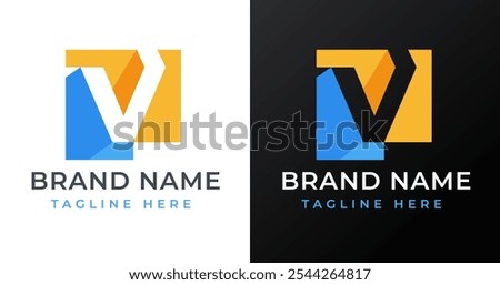 Square Abstract Shape on Letter V Logo Inspiration. Initial Letter V with Abstract Shape Logo Design. Abstract Shape Symbol for Corporate Business Identity. Alphabet Vector Logo Illustration