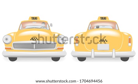 Vintage yellow taxi car. Front and rear view.