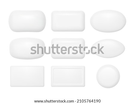 Soap bars mockup set. Realistic vector white soap