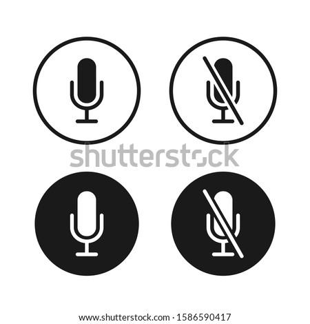 Microphone icon button set. Audio voice recording on/off mute symbol. Flat podcast application interface sign. Vector illustration image. Isolated on white background.