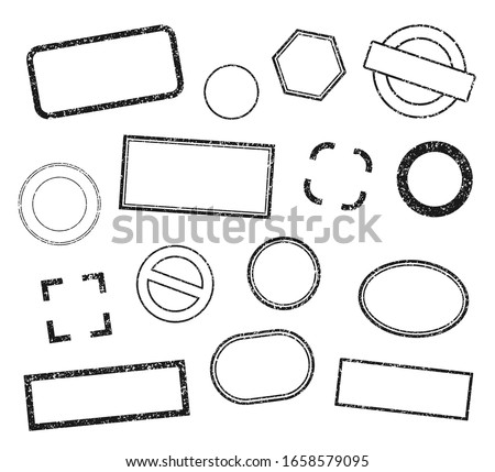 Stamp frame vector set. Grunge style stamps. Rubber ink label sign collection. Isolated on white background. Black round and square stamp border pack.