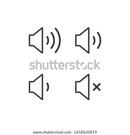 Speaker audio icon set. Volume voice control on off mute symbol. Flat application interface sound sign. Outline shape. Vector illustration image. Isolated on white background.