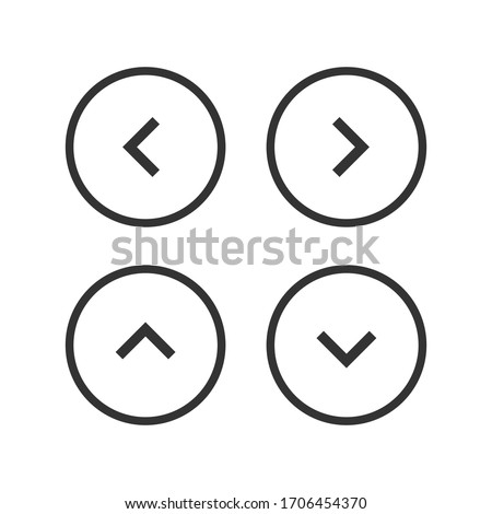 Arrow control button icon set. Menu navigation pointer symbol. Next indicator sign. Simple flat shape direction logo. Isolated on white background. Vector illustration image.