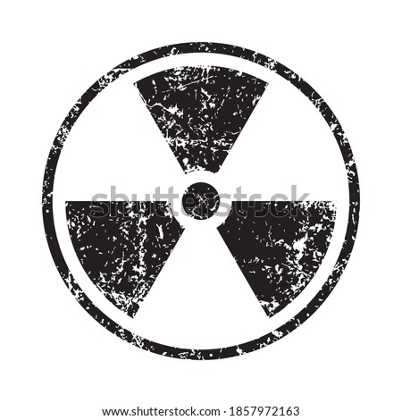 Radioactive symbol icon with grunge texture. Nuclear radiation warning sign. Atomic energy logo label. Vector illustration image.