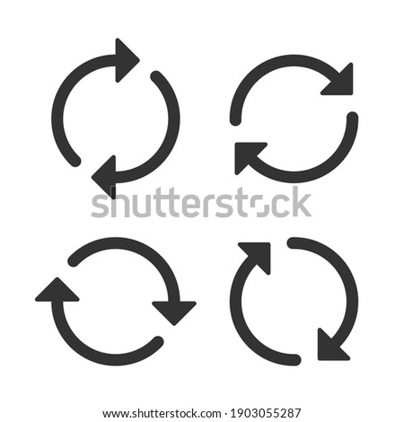 Update vector icon. Refresh arrow rotation symbol. Reload cycle sign. Arrowhead rotate button. Flat shape silhouette logo image.