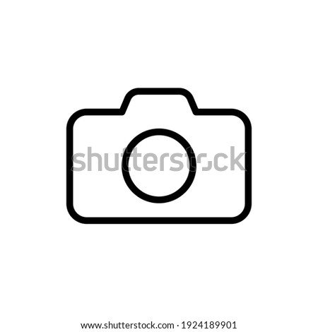 Camera icon symbol. Photograph sign. Simple flat shape logo. Black outline silhouette isolated on white background. Vector illustration image.
