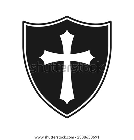 Shield and cross icon. Coat of arms symbol. heraldry logo sign. Vector illustration image.