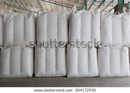 Big bags that containing the rice in warehouse