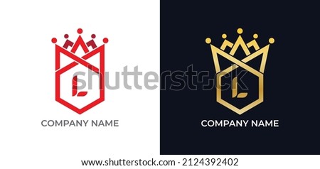 Hexagon Crown Logo icon symbol with Letter L