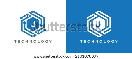 Hexagon Technology Logo icon symbol Design with Letter J. Vector logo template
