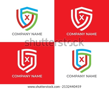 Set of Shield Logo symbol Design with Letter X. Vector logo template