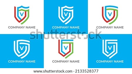 Shield Logo icon symbol Design with Letter V. Vector logo template