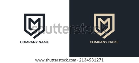 Letter M and Shield Security Logo Design. Vector illustration logo template