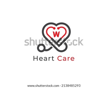 Heart Care Stethoscope Logo sign icon symbol Design with Letter W. Vector illustration logo template