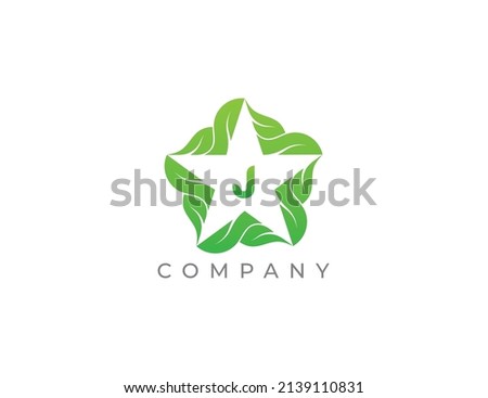 Star and Leaf Logo sign icon symbol Design with Letter J. Vector logo template