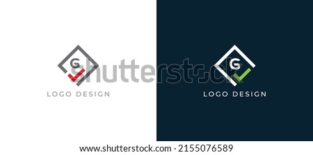 Box Check Logo Concept sign icon symbol Design with Letter G. Square and Checkmark Combination Logo . Vector illustration logo template
