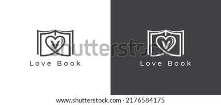 Book Logo Concept sign icon symbol Design with Letter V. Book Heart Logo Design. Vector illustration logo template