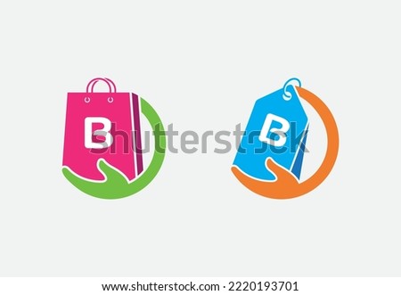 Shopping Bag and Price Tag Logo Concept sign icon symbol Element Design with initial Letter B. Discount, Shop, Cart Logotype. Vector illustration template