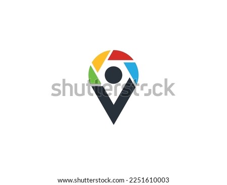 Camera Shutter with Location Pin Logo Concept sign symbol icon Element Design. Photography, Photographer Logotype. Vector illustration template