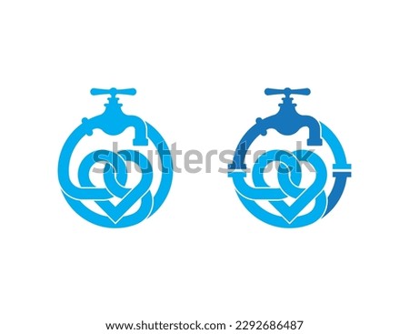 Water Faucet with Heart Knot Plumbing Logo Concept symbol icon sign Design Element. Tap, Repair, Plumber, Plumbing Service Logotype. Vector illustration template