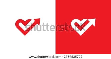 Heart Check with Arrow Logo Concept icon symbol sign Design Element. Tick, Love, Medical, Health Care, Valentine's Day Logotype. Vector illustration template