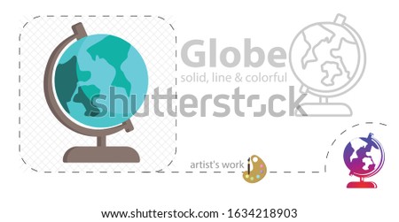 earth globe vector flat illustration, solid, line icon