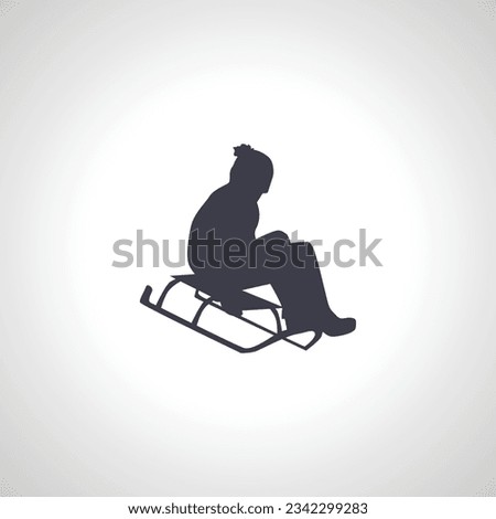 Children are sledding icon. boy on sled Silhouette