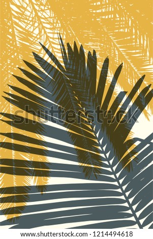 Color vector high contrast background. Composition of overlapping palm tree leaves silhouette.