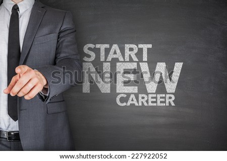 Start new career on black Blackboard with businessman