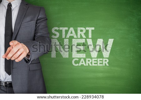 Start new career on black Blackboard with businessman
