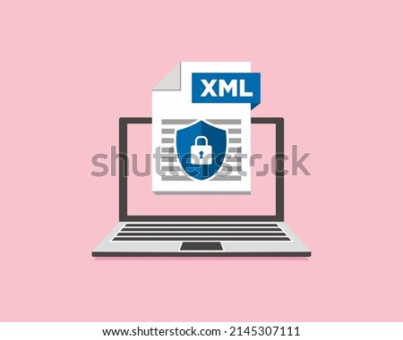 Security XML icon file with label on laptop screen document concept	