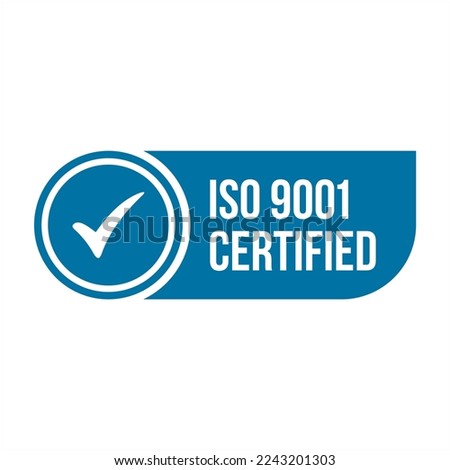 ISO 9001 Certified Gold Emblem, ISO 9001 Certified label stamp vector