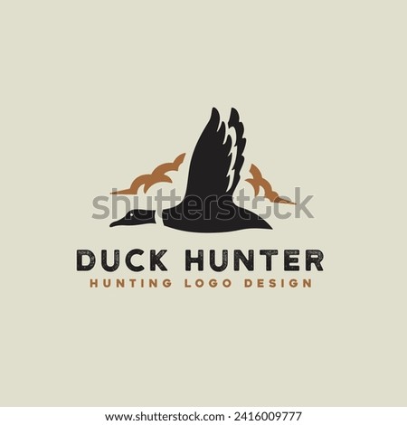 flying duck on the sky and cloud silhouette for hunting logo design vector template do using adobe illustrator