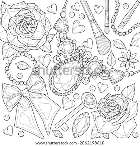 Flatley with necklace and roses.Coloring book antistress for children and adults. Illustration isolated on white background.Zen-tangle style. Hand draw