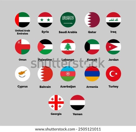 Flags of middle eastern countries, vector Illustration