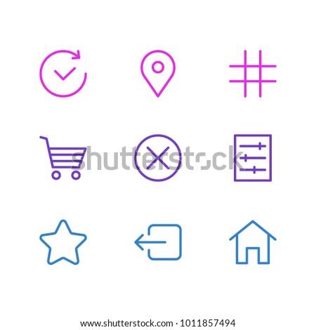 Vector illustration of 9 application icons line style. Editable set of pinpoint, locked, rating and other icon elements.