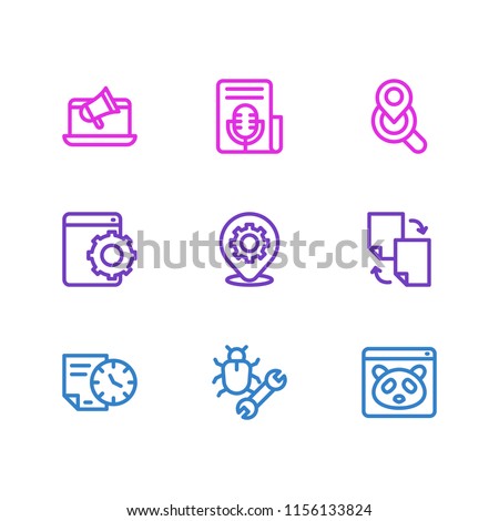 Vector illustration of 9 advertisement icons line style. Editable set of longtime contract, place optimization, file sharing and other icon elements.