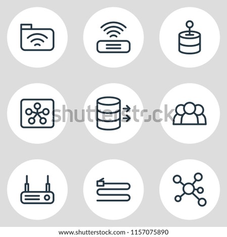 Vector illustration of 9 web icons line style. Editable set of share, hub, router and other icon elements.