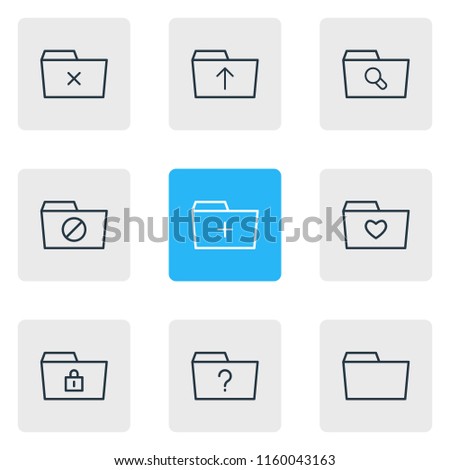 Vector illustration of 9 document icons line style. Editable set of missed, locked, closed and other icon elements.