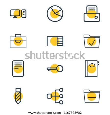 Vector illustration of 12 workplace icons line style. Editable set of notebook, minus, computer and other icon elements.