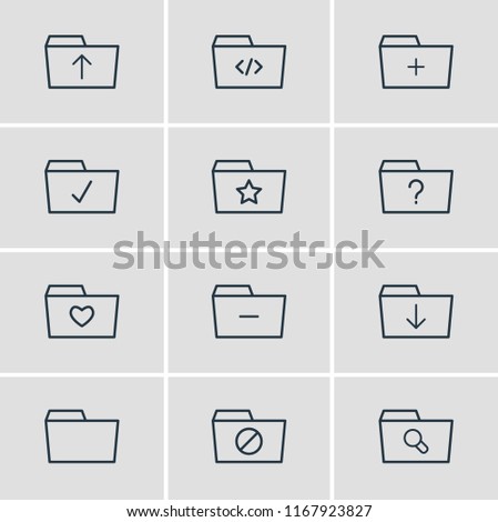 Vector illustration of 12 document icons line style. Editable set of upload, code, missed and other icon elements.