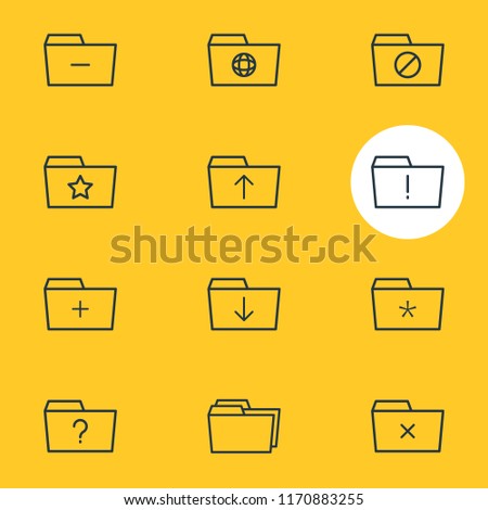 Vector illustration of 12 document icons line style. Editable set of significant, shared, dossier and other icon elements.