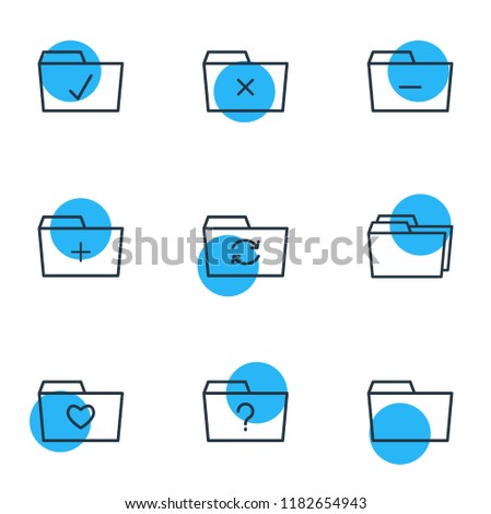 Vector illustration of 9 document icons line style. Editable set of checked, dossier, remove and other icon elements.