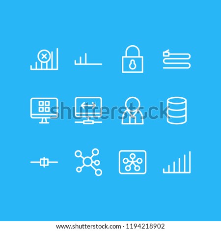 Vector illustration of 12 internet icons line style. Editable set of no connection, administrator, security and other icon elements.