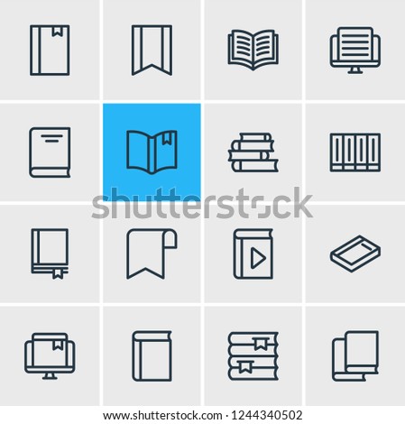 Vector illustration of 16 book icons line style. Editable set of study, dictionary, textbook and other icon elements.