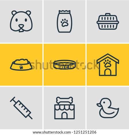 Vector illustration of 9 pet icons line style. Editable set of pet food, syringe, collar and other icon elements.