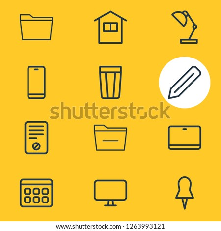 Vector illustration of 12 office icons line style. Editable set of minus, pushpin, ban and other icon elements.