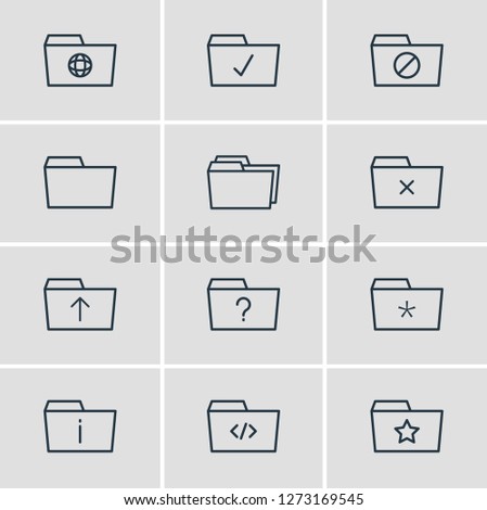 Vector illustration of 12 folder icons line style. Editable set of upload, important, starred and other icon elements.