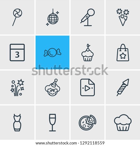 Vector illustration of 16 celebration icons line style. Editable set of disco ball, mic, muffin and other icon elements.