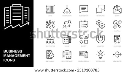 Set of Vector Line Icons for Best Employee, Money Source, Locked and more. Collection of 20 Business Management App Outline Icons.